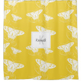Rideaux De Douche Papillons Blanc Sur Motif Jaune Avec Nom (Devant)