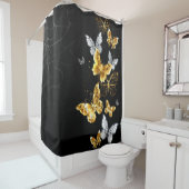 Rideaux De Douche Papillons blancs et dorés (En situation)