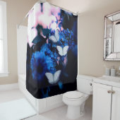 Rideaux De Douche Papillons blancs Fleurs bleues, papillon (En situation)