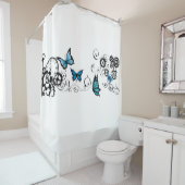 Rideaux De Douche Papillons bleu Tribal Steampunk (En situation)