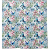 Rideaux De Douche Papillons bleus, fleurs roses, (Devant)
