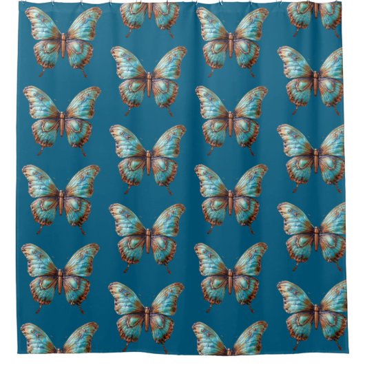 Rideaux De Douche Papillons bleus turquoise (Devant)