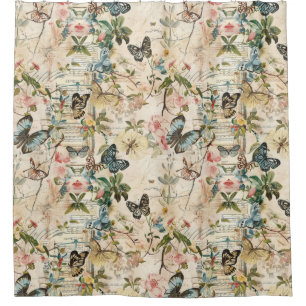 Rideaux De Douche Papillons et fleurs vintages