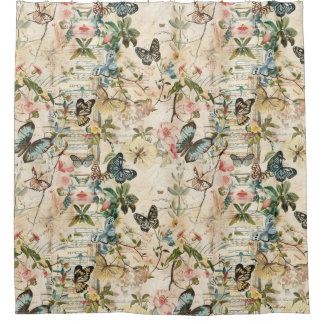 Rideaux De Douche Papillons et fleurs vintages