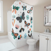 Rideaux De Douche Papillons Fleurs : Collection Dessinée à la main (En situation)