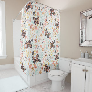 Rideaux De Douche Papillons Fleurs Et Abeilles