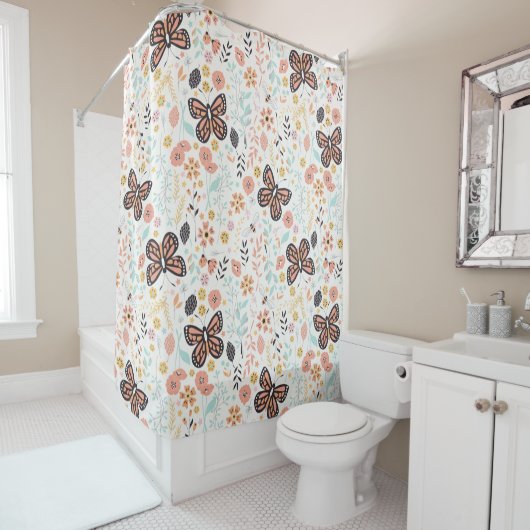 Rideaux De Douche Papillons Fleurs Et Abeilles (En situation)