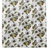 Rideaux De Douche Papillons Jézabel et fleurs marguerites sur blanc (Devant)