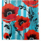 Rideaux De Douche Papillons rouges et bandes bleues (Devant)