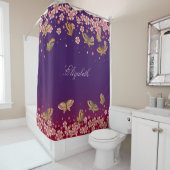 Rideaux De Douche Papillons & Sakura Blossoms pourpre Personnalisé (En situation)