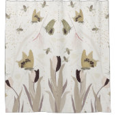 Rideaux De Douche Papillons Tulipes Motif Gold Sage (Devant)