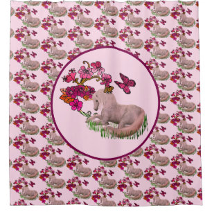Rideaux De Douche Papillons Unicorne Et Fleurs