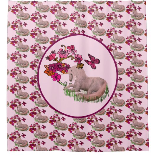Rideaux De Douche Papillons Unicorne Et Fleurs (Devant)
