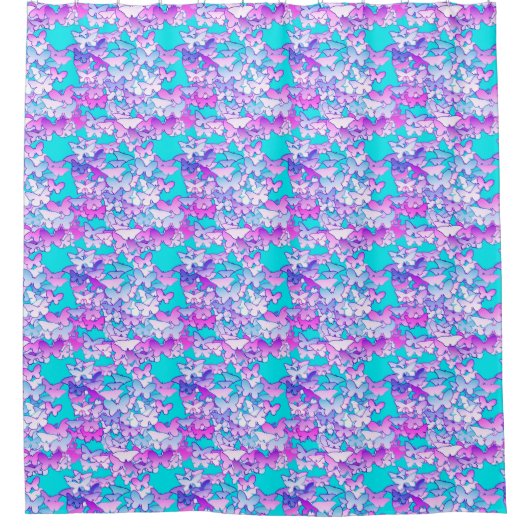 Rideaux De Douche Papillons, violet et turquoise (Devant)
