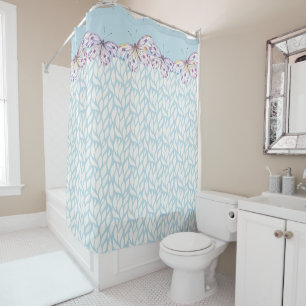 Rideaux De Douche Papillons violets avec Motif bleu clair