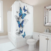 Rideaux De Douche Papillons volants bleus Morpho (En situation)