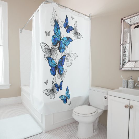 Rideaux De Douche Papillons volants bleus Morpho (En situation)