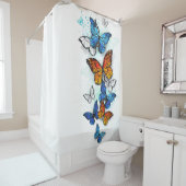 Rideaux De Douche Papillons volants Morpho et Monarch (En situation)