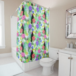 Rideaux De Douche Paradis tropical aux fleurs et aux perroquets
