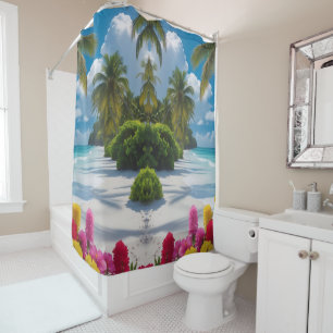 Rideaux De Douche "Paradise Attend : Art de douche en fleurs côtière