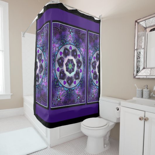 Rideaux De Douche Parapluie violet & coeurs .7 (En situation)