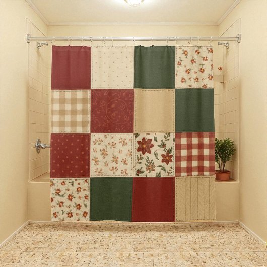 Rideaux De Douche Parcelle rouge vert Patchwork Rustique Ferme Flora