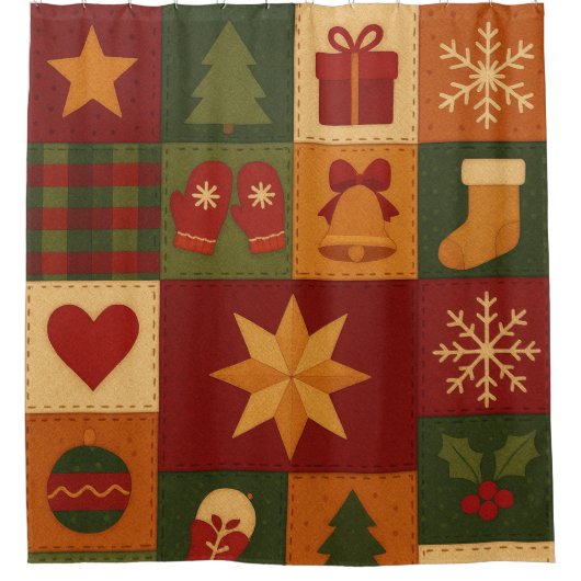 Rideaux De Douche Parcelle rouge vert Patchwork Rustique Ferme Flora (Devant)