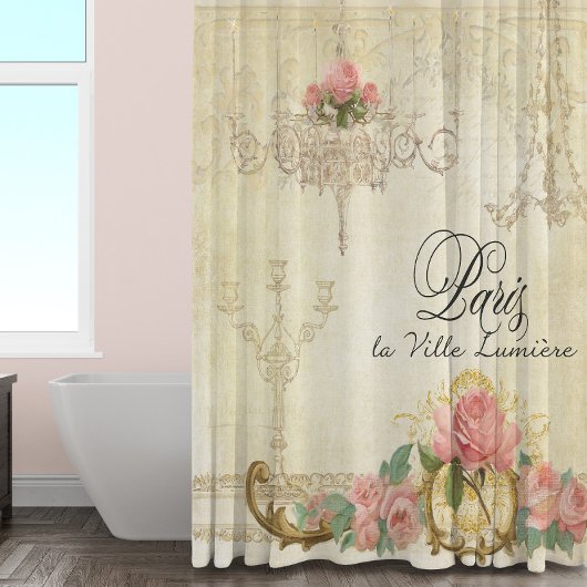 Rideaux De Douche Parchment Romance Roses Paris Chandelier parisien