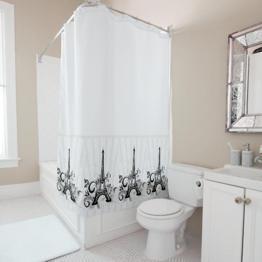 Rideaux De Douche Paris Blanc Noir Élégant (En situation)