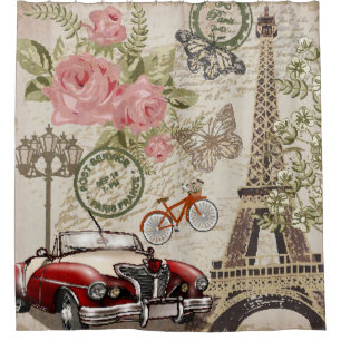 Rideaux De Douche Paris Vintage : Style carte postale