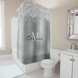 Rideaux De Douche Parties scintillant à goutte d'argent Monogramme