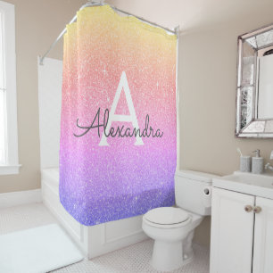 Rideaux De Douche Parties scintillant arc-en-ciel Nom du monogramme
