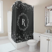 Rideaux De Douche Parties scintillant Argent Et Noir Élégant Monogra (En situation)