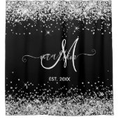 Rideaux De Douche Parties scintillant argent famille Monogramme noir (Devant)