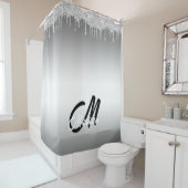 Rideaux De Douche Parties scintillant argent goutte Monogramme étinc (En situation)