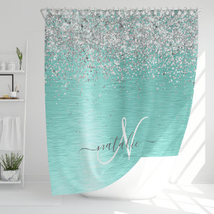 Rideaux De Douche Parties scintillant argentée turquoise en métal br