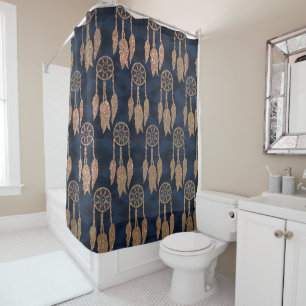 Rideaux De Douche Parties scintillant Bleue de la Marine Or Ikat Dre