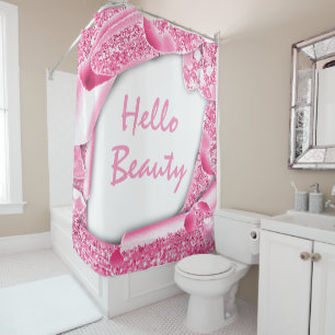 Rideaux De Douche Parties scintillant brillante 3D PINK Frame HELLO 