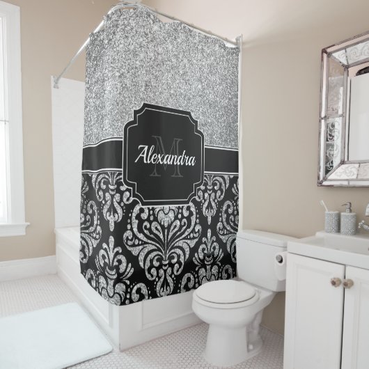 Rideaux De Douche Parties scintillant Damask (En situation)