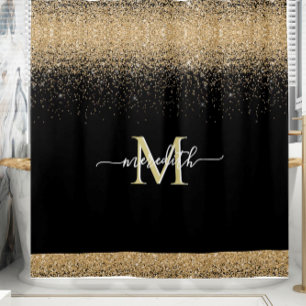 Rideaux De Douche Parties scintillant d'or avec Monogramme personnal