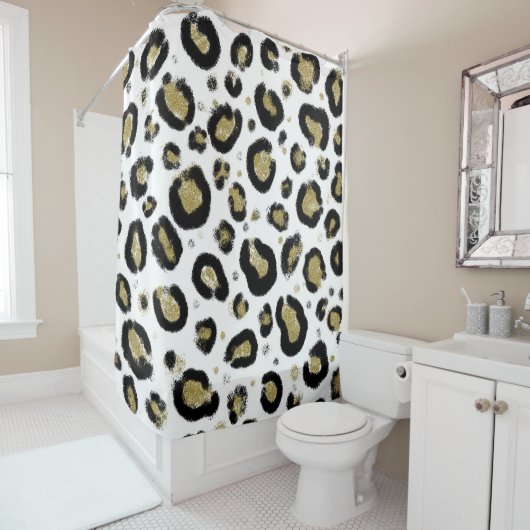 Rideaux De Douche Parties scintillant d'or blanc et Cheetah léopard (En situation)