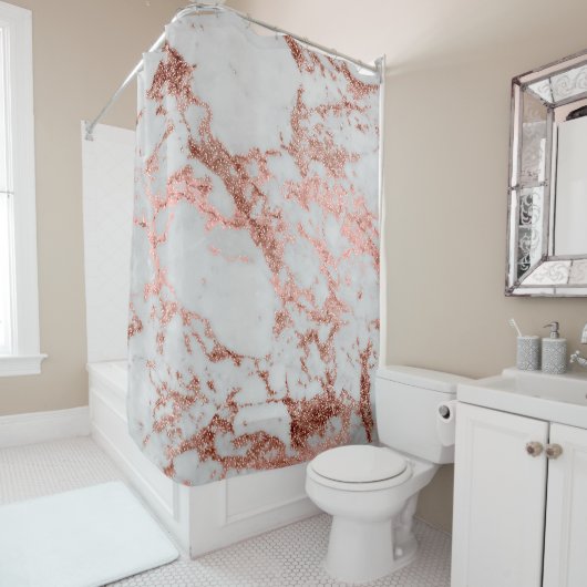 Rideaux De Douche Parties scintillant d'or Rose en marbre moderne (En situation)