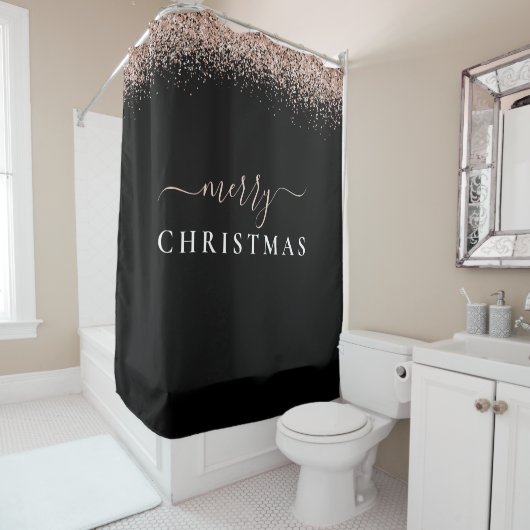 Rideaux De Douche Parties scintillant d'or Rose moderne Noir Joyeux  (En situation)