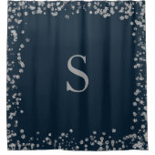 Rideaux De Douche Parties scintillant en argent bleu marine Monogram (Devant)