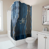 Rideaux De Douche Parties scintillant en or bleu chic Agate Monogram (En situation)