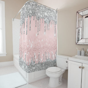 Rideaux De Douche Parties scintillant étincelante Gris d'argent ros