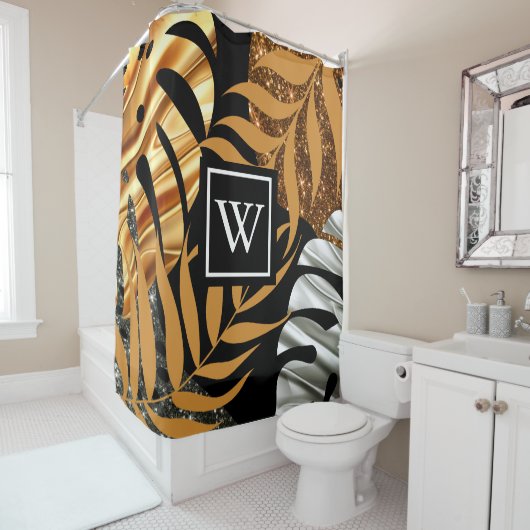 Rideaux De Douche Parties scintillant florale tropicale (En situation)