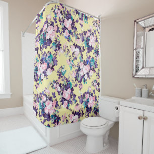 Rideaux De Douche Parties scintillant florale vintage rose violet ja