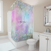 Rideaux De Douche Parties scintillant holographique Rainbow Pastels (En situation)
