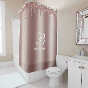 Rideaux De Douche Parties scintillant Monogram Rose Gold